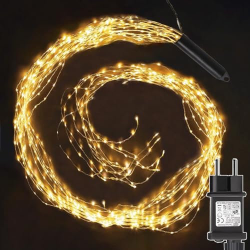 yowin Luces Arbol Navidad 1M 100 LED Luces Cascada Navidad con Enchufe, Temporizador, 8 Modos Guirnalda Luces Arbol Impermeable Cascada de Luces para Exterior Interior Decoración - Blanco Cálido