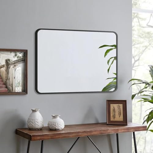 WOWINNE Spiegel Schwarz 50x70 cm Rechteckiger Wandspiegel mit Metallrahmen Badspiegel Badezimmerspiegel Dekorative Spiegel für Badezimmer Wohnzimmer Schlafzimmer Gäste WC