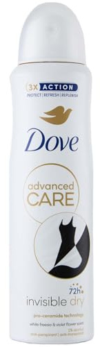 Dove Advanced Care Invisible Dry Deodorant Spray mit feuchtigkeitsspendender und hautfreundlicher Formel, Anti-Flecken-Formel, trockene Haut bis zu 72 Stunden, Deodorant für Damen und Herren, 150 ml