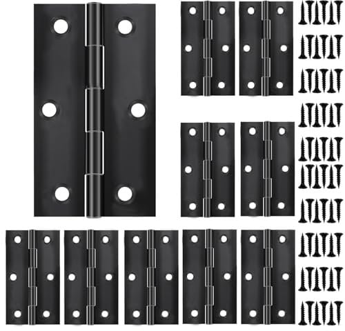 Türscharniere für Holztüren, 75,5 mm, mattschwarz, mit 60 Schrauben für Holztore, Fenster, Schrank, Schubladenboxen, 10 Stück