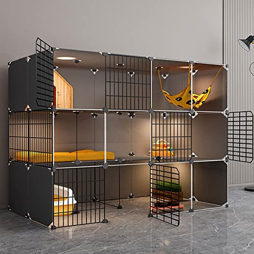 Katzenkäfige mit Dach, große Katzenkiste, Katzenhaus, transparentes Design, doppelschichtige, gewichtete Plattform, einfache Montage der Cattery (Suite)/D/147 * 75 * 111 cm
