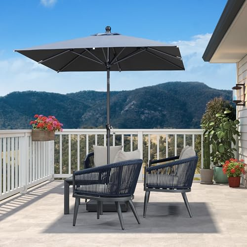 PURPLE LEAF Sonnenschirm 200 × 200 cm Alu Knickfunktion Polyester, Hellgrau | UV-Schutz Polyester, Robustes Aluminium, Knickfunktion, Aluguss-Griff, 8 stabile Stahlrippen, Balkongeeignet Gartenschirm
