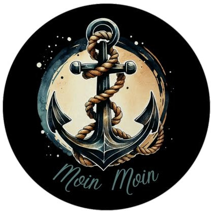 Anker mit Seil Magnet rund mit Spruch Moin Moin Maritimes Flair Schiff-Anker Marine-Sicherung Nautik-Eisen Boot umschlungen