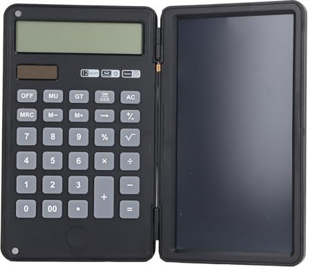 Taschen Rechner Notizblock mit LCD-Schreib Tablette, Faltbare Tragbare 12-stellige Anzeige Wissenschaft Liche Elektronik mit Handschrift Tafel für Studenten (Black)
