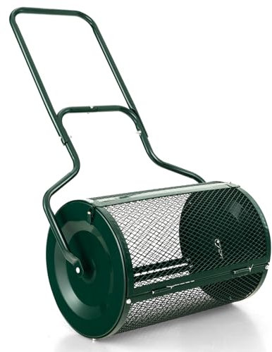 RELAX4LIFE Spandiconcime da 75L, Larghezza 60 cm, Ø Rullo: 41 cm, Spanditore da Giardino/Prato con Cestello in Rete Metallica e Manico, per Compost, Torba, Semi, Terriccio (41 x 60 cm,Verde)