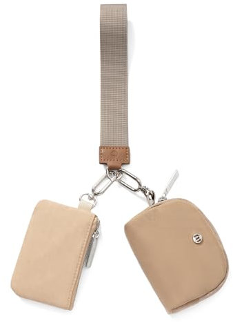 Mini Porte-clés zippé Autour de la dragonne pour Femme - Double Pochette - Portefeuille Portable pour pièces de Monnaie - Mini Poche pour pièces de Monnaie, Kaki + Marron., Petit Sac à Main