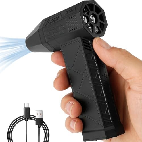 OROMYO Mini-Turbo-Jet-Ventilator 130000RPM 52m/s Leistungsstarker Gebläse Ventilator 3000mAH Kabelloser Mini Jet Lüfter Gebläse Tragbare Mini Violent Fan für Reinigung Camping Freien (Schwarz)