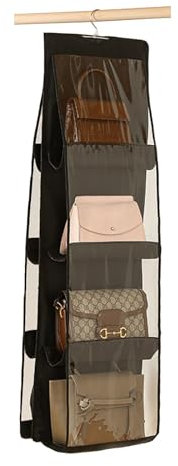 DQZSY Handbag Hanging Organizer (8 Pocket), Hanging Purse Organizer Handbag Storage Hanger Oxford Cloth Dust Proof Storage Holder Bag Wardrobe Closet Space Saving Organizers System,Washable, Black