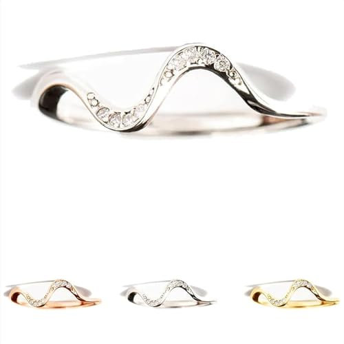 Wellenring Freundschaftsring,S925 Sterling Silber Wellenfreundschaftsringe, Stapelbare Ocean Wave Ringe S925 Sterling Silber (1pc-Silver,9#)