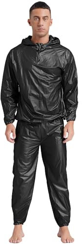 FEESHOW Herren Damen Sauna-Anzug Athletics Schwitzanzug zur Gewichts- und Körperwasserreduzierung Sweatsuit Für Fitness Boxen MMA Training Schwarz L