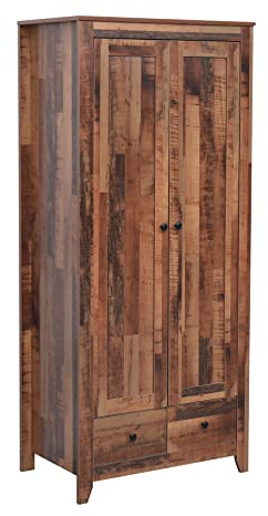 Kingwudo® Wooden Wardrobe with 2 Doors and 2 Drawers with Hanging Rail Clothes Storage Chest with Drawers for Bedroom Furniture