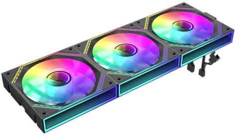 GameMax 120mm Linked PC Case Fans Black with Infinity Mirror Center ARGB 5V 3pin Aura Sync 800-1600 RPM 4pin PWM - Triple Pack (25mm, Fan Pack, PC Case Fan, Desktop)