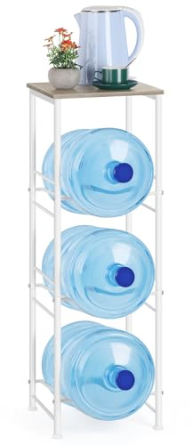 Support de rangement pour bouteille d'eau de 15 litres avec table à 3 niveaux robuste pour cuisine, bureau, salon, gris rustique