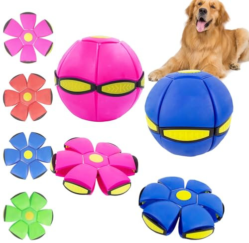 OOXYG Dog Flying Disc Toy, 2 Pack Pet Toy Flying Saucer Ball for Dog, Interactive Dog Disc Saucer Ball Toys for Medium Large Dogs, Safe on Teeth Blue+Pink