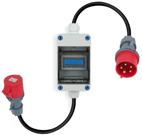 Mobiler Stromzähler,Mit CEE Stecker und Kupplung,3 × 230V/400V 32A Und Kupplung, Zwischenzähler für Wohnwagen,Elektrofahrzeuge,Camping,oder Unter