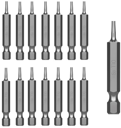 Jyvex Punte T10, Torx, 15 pezzi, punte in acciaio S2, lunghezza 50 mm, adatte per viti Torx