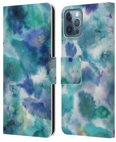 Head Case Designs Offizielle Ninola Aquarell Blau Bunte Abstrakte Formen Leder-Wallet-Hülle Kompatibel mit Apple iPhone 12 / iPhone 12 Pro