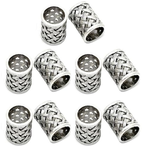 Huhudyy 10X Vintage Antike Bronze Haar Zopf Bart Dreadlock Perlen Ringe Rohr Wikinger Rune Charm AnhäNger für DIY Halskette Schmuck