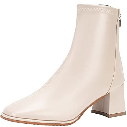 Generico Lavoro Giardiniere Donna Galosce Donna Basse Donna in Pelle Artificiale Tinta Unita Autunno Suola Spessa Tacchi Quadrati Cerniera Stivaletti Corti Scarpe a Stivali Donna Offerta (White, 37)