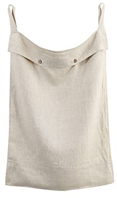 HSOFTIFY 100% Pure Linen Hanging Laundry Bag with 2 Buttons, Linen | Over The Door Laundry Hamper with Zipper, Dirty Clothes Bag Travel, Space Saving for Bathroom Dormitory, 20 x 27 inch