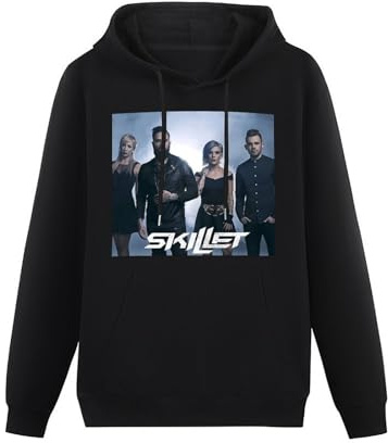 KESIHANXIANGUO Skillet Band Unisex Hooded Printed Pullover Hoodies Mens Black Sweatshirts L