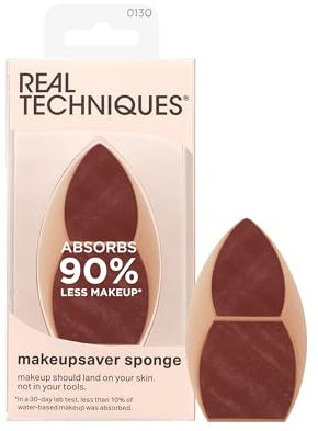 Real Techniques Makeupsaver Schwamm, Make-up Blending Schwamm, für flüssige und Cremeformulierungen, natürliches Finish, reduziert Make-up-Abfall, tierversuchsfrei, latexfrei, 1 Stück