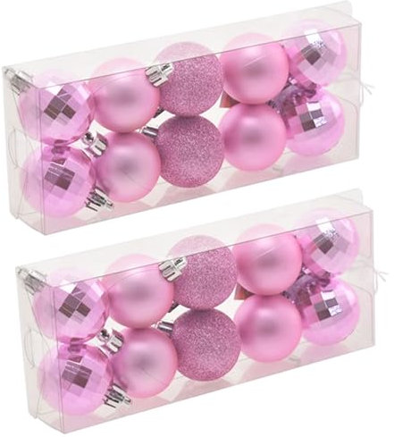 OXYN Set 20 Palline Diametro 4cm Natalizie Miste Albero di Natale Decorazione in Plastica Opache e Lucide Colori Varia Forma Addobbi Festivi per Casa Negozio Matrimonio Vetrina (Rosa Mix)