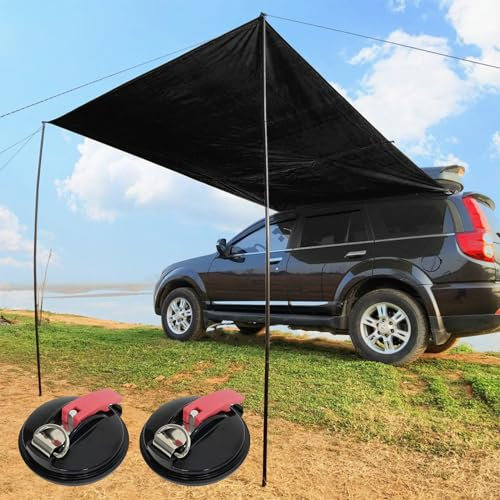 Car Side Awning For Outdoor Camping,Canopy For Cars, Vans, Campervans - Folding Car Shelter With Suction Cups & Pegs - Portable Truck Awning Kit With Tarp Pole