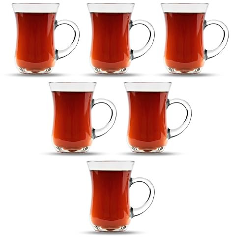 yersiz Türkische Teegläser mit Henkel – 6 Teetassen, schlankes Taillendesign und dicke Sohle verhindern, dass der Tee kalt wird, Fassungsvermögen: 145 ml, 6,3 cm x 10,2 cm
