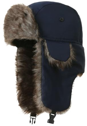 SKHAOVS Chapeau de trappeur unisexe bleu marine, cache-oreilles d'hiver, chapeau de chasse d'hiver, chapeau de trappeur avec rabats d'oreille, protection contre le vent, le vent froid et la neige,