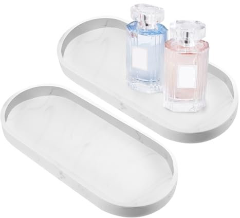 UICCVOKK 2 Stück Marmor Tablett, Badezimmer Deko, Badezimmer Tablett, Dekotablett für Bad Waschtisch Arbeitsplatte Handtuch Kerzen Seife Schmuck