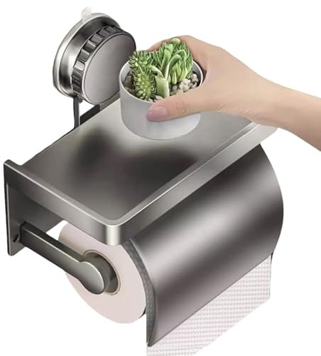 Oldmoom Toilettenpapierhalter - Aufbewahrungsregal Toilettenpapierständer - Saugnapf Toilettenpapierhalter Badezimmer Papierhalter mit Ablage, Toilettenpapierhalter