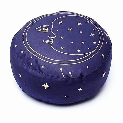 PURE SHANTI Meditationskissen aus 100% Bio-Baumwolle | Natürliche Buchweizenspreu-Füllung | Rundes Yogakissen Ø 34 cm | OCS-zertifiziert | Reißverschluss zum Nachfüllen (Dunkelblau, 17 cm hoch)