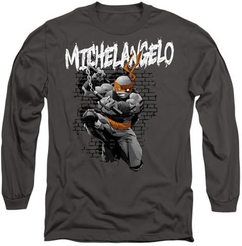 TMNT TMNT Michelangelo Mens Long Sleeve T Shirt, Charcoal, X-Large
