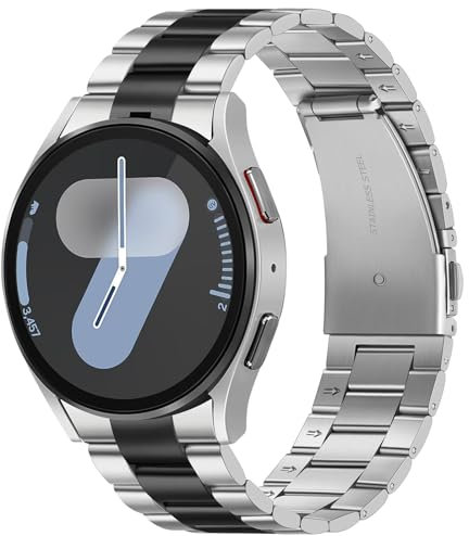 Suphart Compatibile con Cinturino Samsung Galaxy Watch 7 6 5 4 FE 44mm 40mm, No Gap Cinturini Metallo per Galaxy Watch 6 Classic 47mm 43mm/5 Pro 45mm, Argento-Nero
