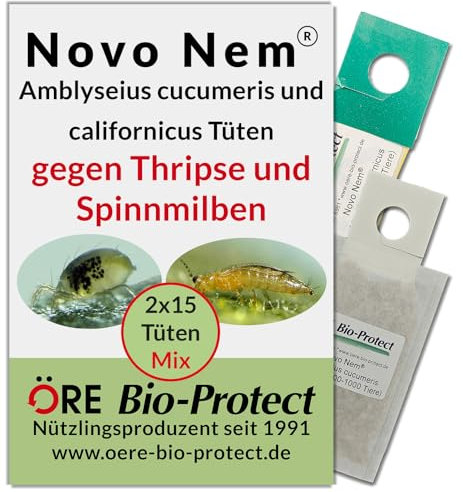 Novo Nem® Raubmilben Kombipack – 2 x 15 Tüten für 15-30 Pflanzen gegen Thripse und Spinnmilben an Zierpflanzen oder Gemüse, biologisch und umweltfreundlich