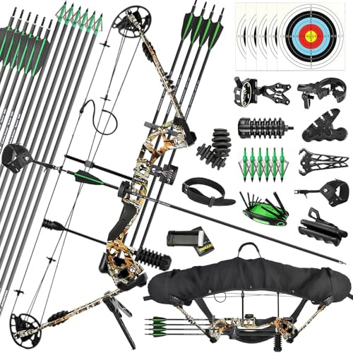 ZSHJGJR Compoundbogen Set Erwachsene 25-60 lbs Bogenschießen Bogen Jagd Jagdbogen Sportbogen Pfeil und Bogen Set mit Zubehör Compoundbogen für Rechtshand Linkshand