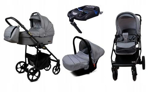 BabyLux® Kinderwagen Set 4 in 1 - Air - Steel - incl. Babywanne, Buggy Sportsitz, Auto-Babyschale, Basisstation - Autositz - Kinderwagenset - Kombikinderwagen mit Wickeltasche usw.