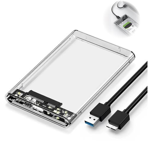 6Gbps Boîtier Disque Dur 2,5'' USB C 3.1 Gen 2 Boitier Externe Disque pour SATA HDD et SSD de 2,5'' 7/9.5mm Boitier SSD accélération UASP & Trim, sans Outils, Câble USB C Inclus, Transparent