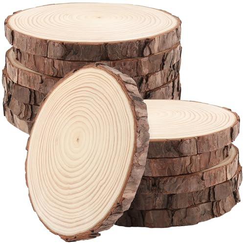 CHUIFAI 12 Stück Holzscheiben 16-18cm Durchmesser, Baumscheiben Rund Holz Log Scheiben, Holzscheiben zum Basteln, Baumstamm Deko, DIY Projekte, Hochzeitsdeko