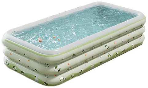 Blissbuilt Piscine familiale pour Enfants et Adultes 206 * 130 * 50cm,Pataugeoire 3 Anneaux Portable,PVC Conception épaissie Pataugeoire rectangulaire,pour Jardin,Extérieur,Balcon fête d'été