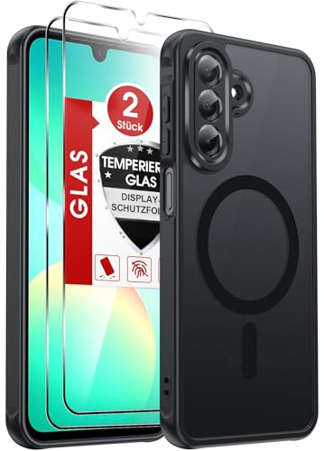 LeYi für Samsung Galaxy A26 5G Hülle für Magsafe mit 2X Panzerglas-Schwarz | Handyhülle Ultra Dünn Magnetisch Schutzhülle Schutzglas Matt Transluzent Stoßfest Handy Phone Case Cover 128gb A 26