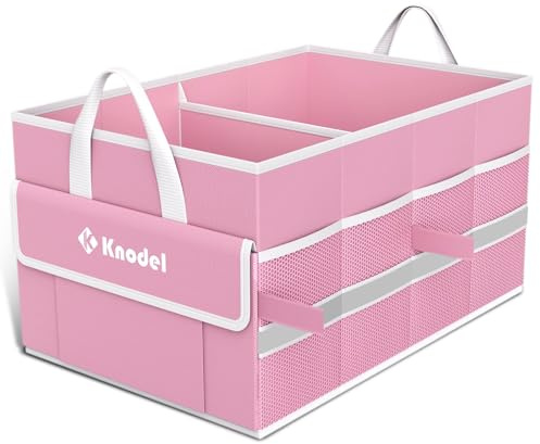 K KNODEL Car Boot Storage Organiser for SUV, Van, Truck (Small, Pink) | Foldable Car Storage Organizer, Car Organizers and Storage for Sedan, Cargo Organizer, Car Bin, Basket,Bag, Organization