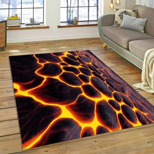 PEIHUODAN 3D Lava Gaming Teppich, Cool Lava Vulkan Rock Stil Dekorative Teppiche, Teenager- Kinderzimmer Ambiente-Teppich Geeignet Für Jungenzimmer Wohnzimmer Spielzimmer Fußmatte (Farbe 1,120x180cm)