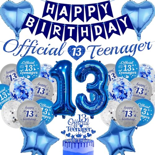 13. Geburtstag Junge Deko Ballons - 31 Stück Deko für 13 Jahre Teenager | Blau offiziell Teenager Banner Girlande Folienballon Zahl für 13 Jahr Party