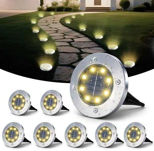 SLWOO 8 Stück Solar Bodenleuchten Aussen - 8 LED Warmweiß Solarlampen für Außen, IP65 Wasserdicht Solarleuchte Gartenleuchte für Garten, Rasen, Gehweg, Patio, Auffahrt