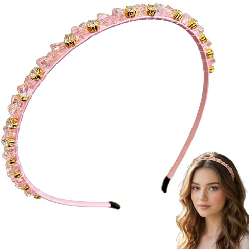 Cerchiett Capelli Donna Glitter Rosa – Fascia Capelli Donna Con Cristalli, Cerchietto Donna Elegante Antiscivolo, Per Donne E Bambine, Per Matrimonio, Party E Uso Quotidiano