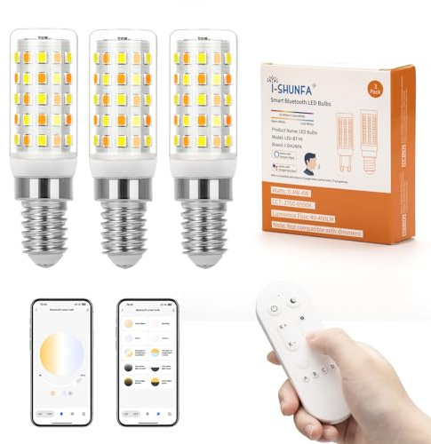 Ampoules LED E14 avec Télécommande et Contrôle via Application, AC 230V, 4W, 400LM, 2700K-6500K, LED E14 à Intensité Variable Bluetooth, Luminosité Réglable de 1%-100% (Lot de 3 avec Télécommande)