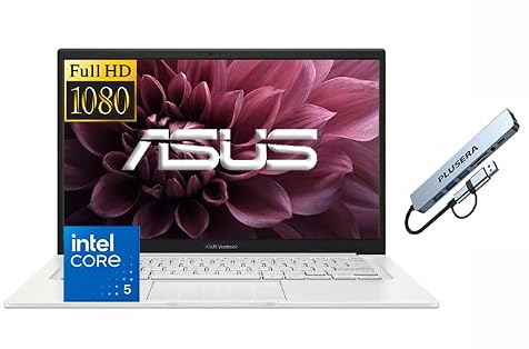 ASUS Vivobook - Computer portatile FHD Business da 14, processore Intel Core 5 120U (10-core), 12 GB di RAM, 768 GB di memoria (SSD da 256 GB + set docking PLUSERA da 512 GB), Windows 11 Pro, AI