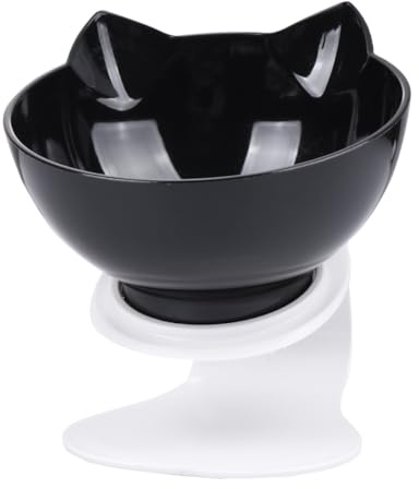 TOYANDONA Gamelle pour Chat Inclinée en Plastique Noir Protection Cou, Bol Individuel Anti-Renversement Décoratif Motif Oreilles de Chat, Mangeoire Fonctionnelle pour Alimentation et Eau,